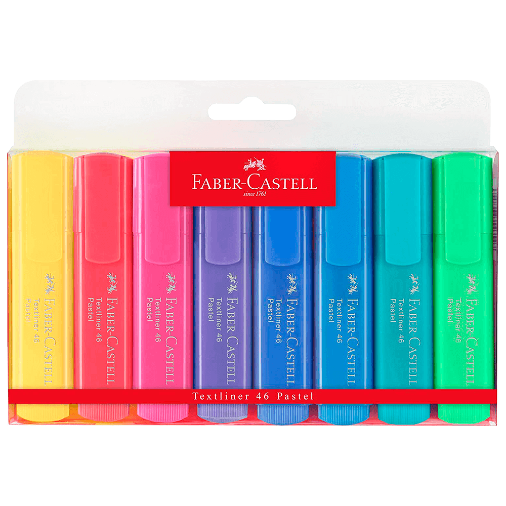 Faber-Castell Juego de resaltadores pastel, 8 rotuladores con punta de  cincel en colores pastel surtidos, multicolor (FC154609)