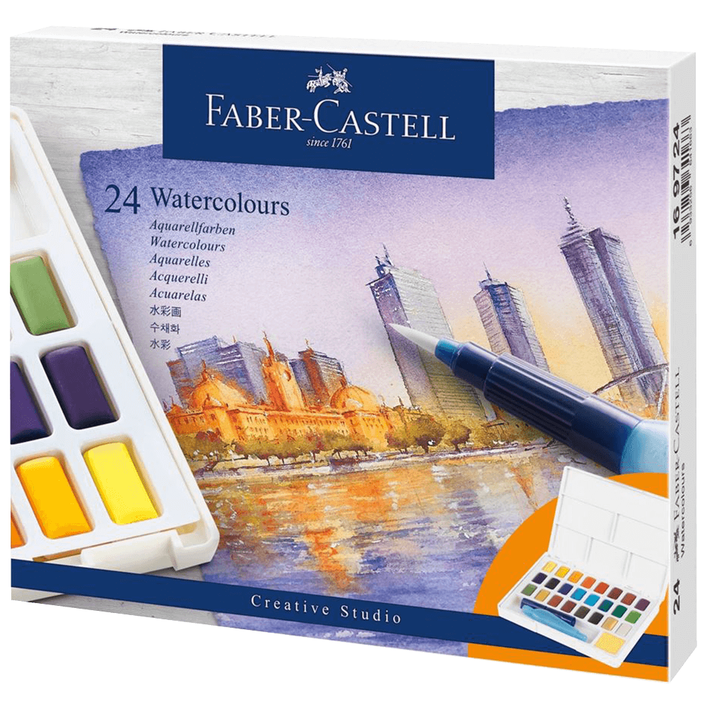 Barras de acuarelas Faber Castell estuche con 24 colores + pincel  recargable
