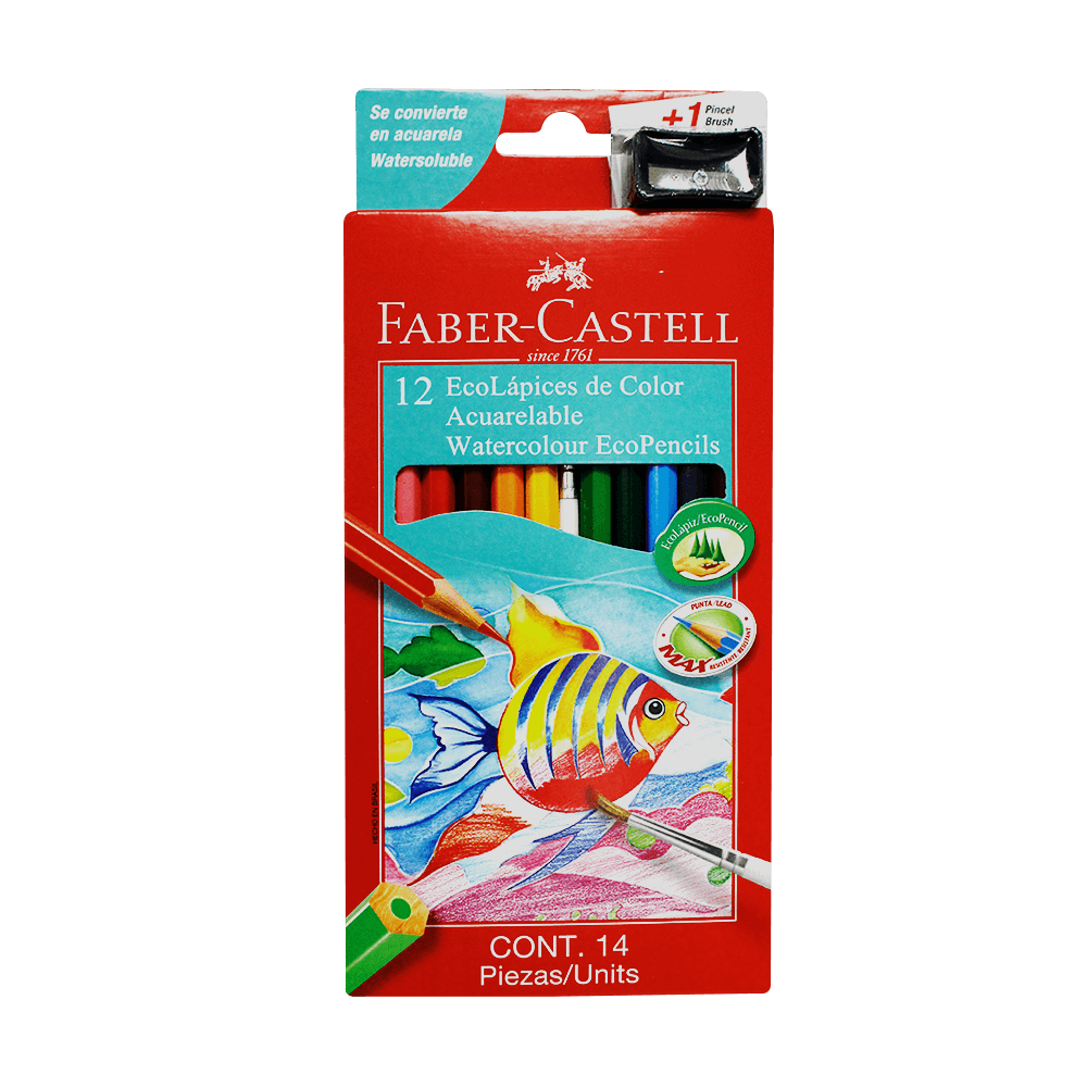 Lapices de colores acuarelables x12 hexagonales + sacapunta Faber-Castell