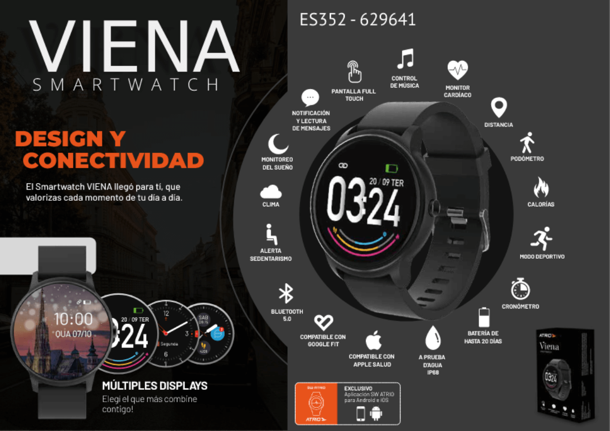 Relógio Smartwatch Viena Android/iOS Prata Atrio - ES385 - Multi