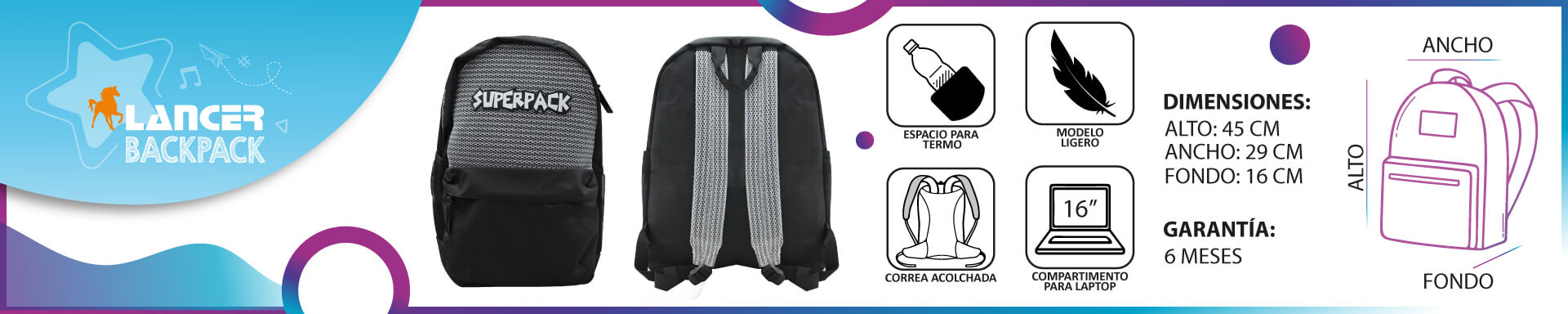 La mochila Lancer BackPack portátil perfecta para la oficina o clases